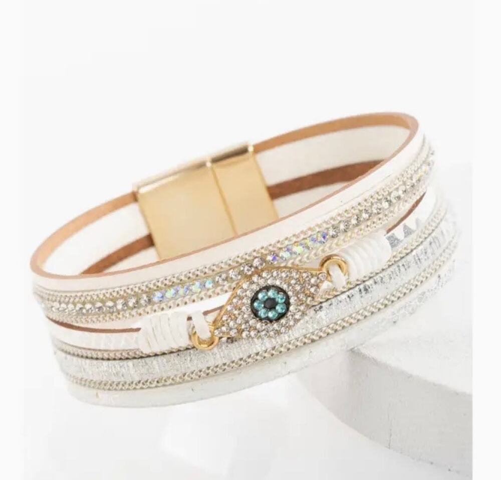 SAACHI Evil Eye Leather Metallic Bracelet NWT